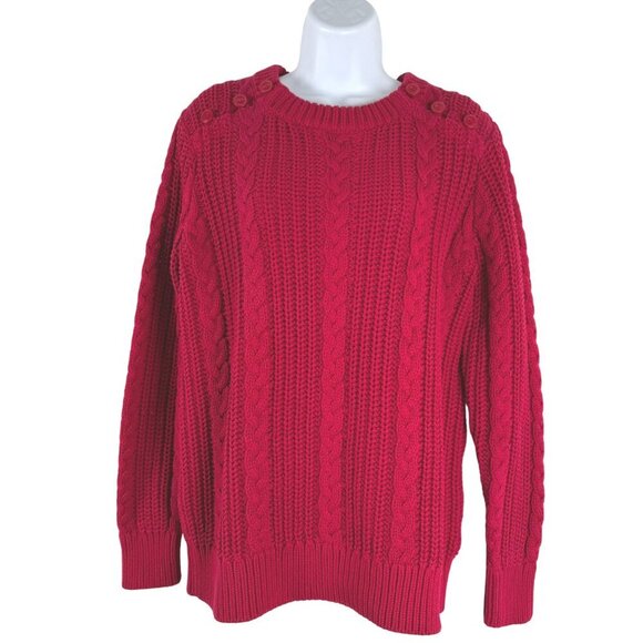 L.L. Bean Fisherman Sweater Womens Large Red Cable Knit‎ Cotton Chunky FS-1317 - Picture 1 of 8